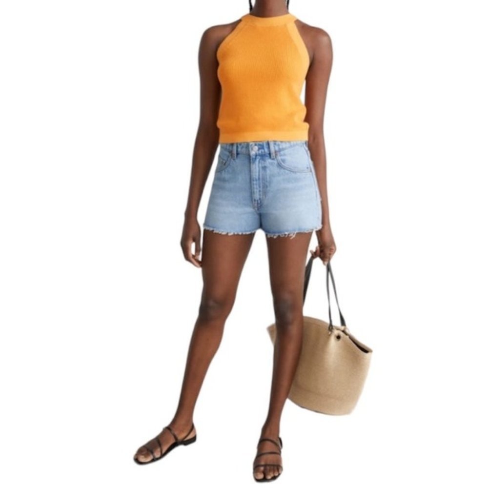 & Other Stories Dream Cut Light Wash Destroyed 100% Organic Cotton Jean Shorts - Picture 3 of 13